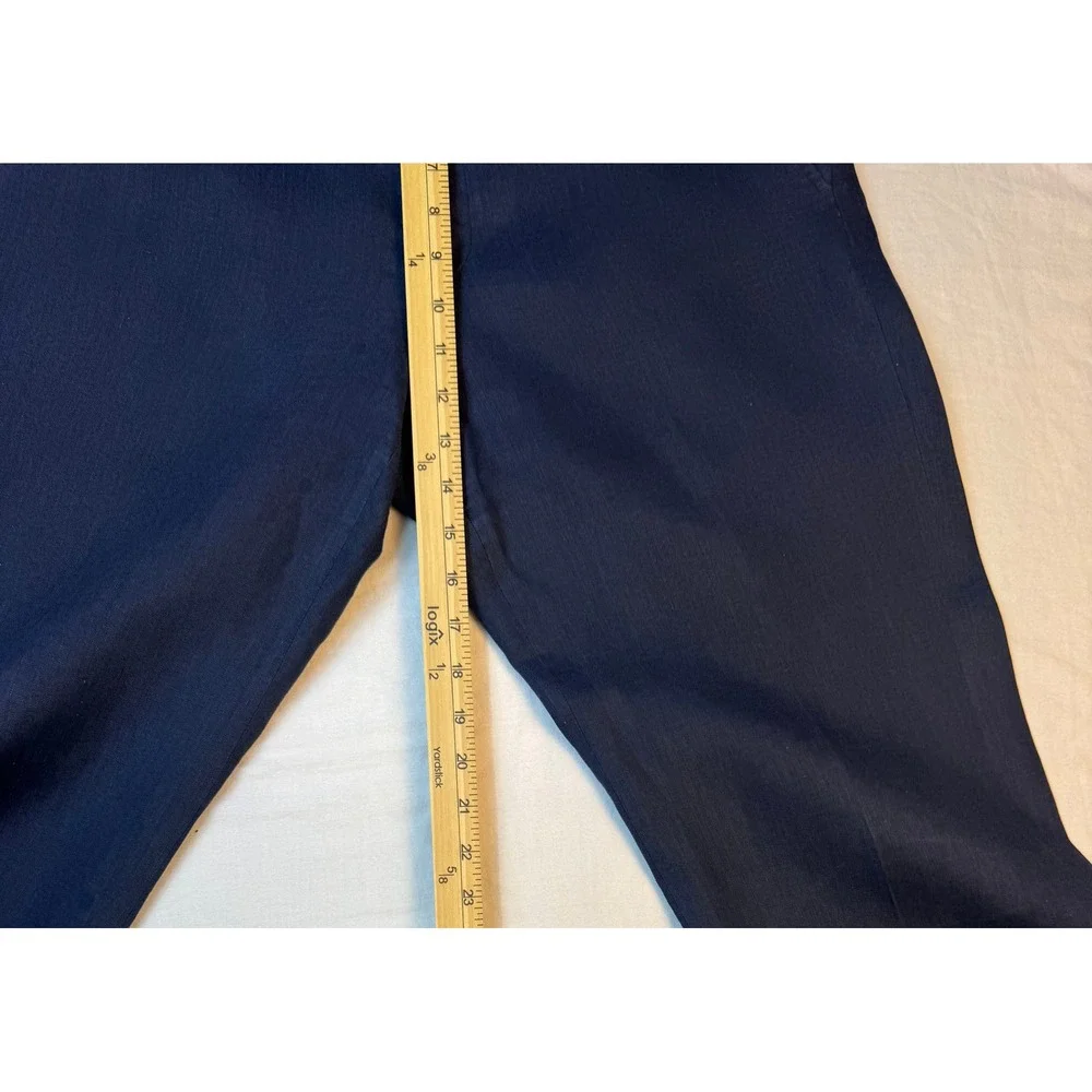 Armani Collezioni Mens Navy Blue Linen Blend Flat Front Straight Leg Pants 35x29